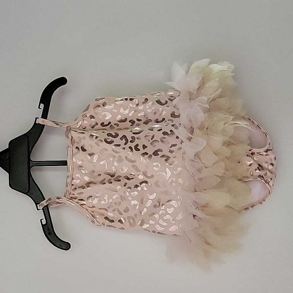 𝅺KATE Mack Baby Pink 2 Pieces Pink/Gold Swimsuit Sz 12 M Tank Tule Tutu Bikinis